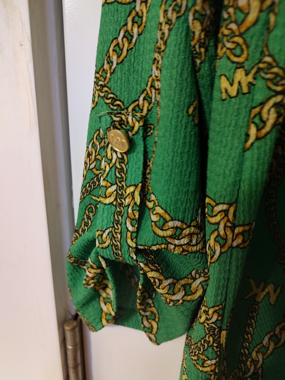 Michael Kors Green Chain-Print Wrap Blouse - Picture 4 of 7
